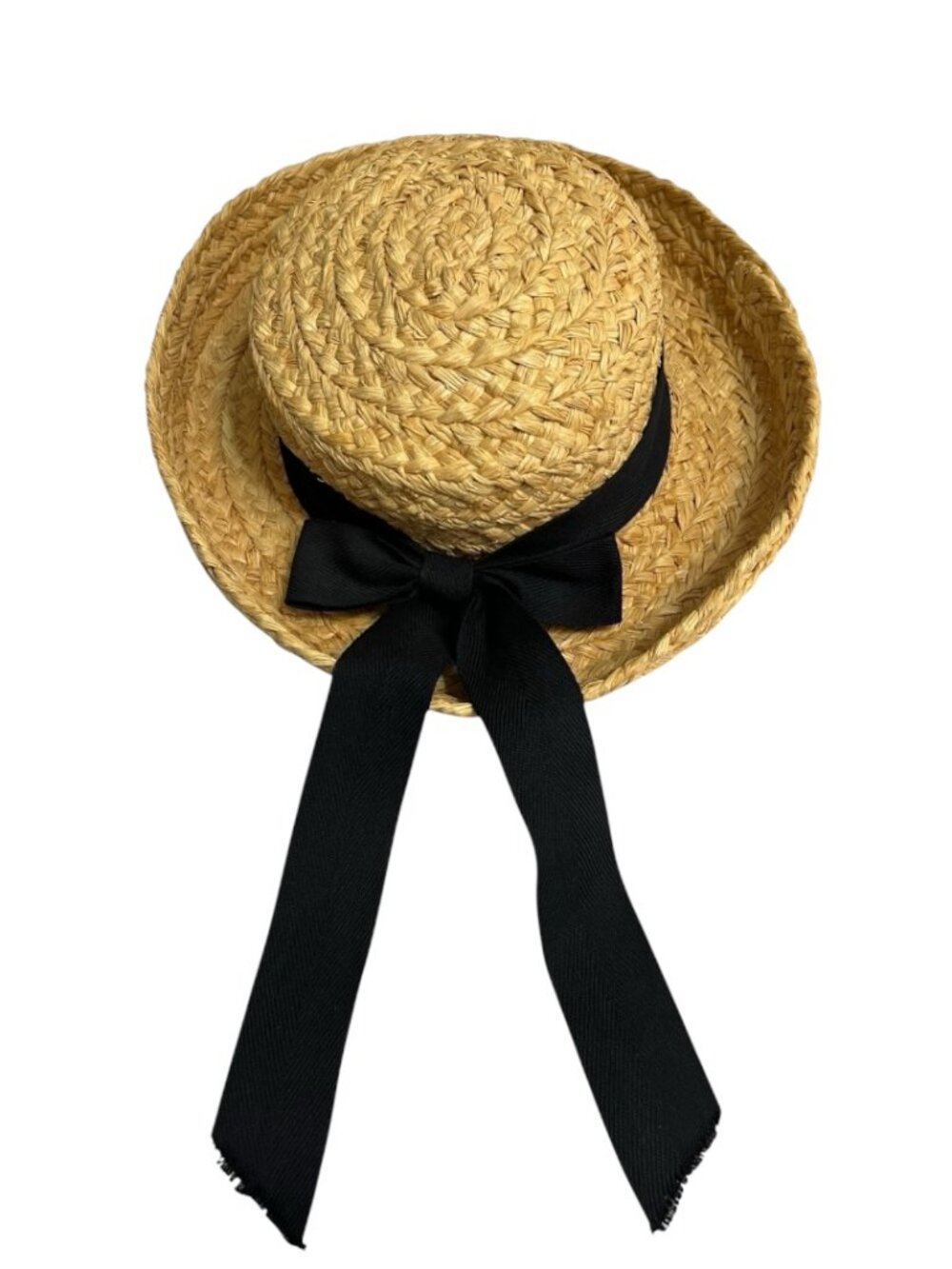 Helen Kaminski Straw Hat Raffia Natural XL Boater Black Ribbon Bow Handmade